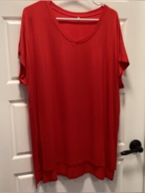 Women’s Relaxed Red V-Neck Blouse Rayon